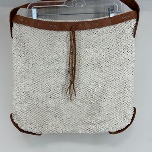 Lucky Brand Ojai Crochet Valley Mail Bag Large Hobo brown leather boho hippie